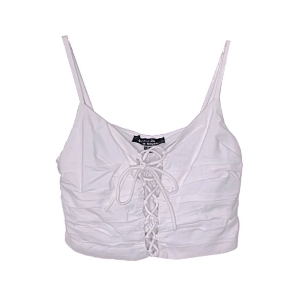 ❤️ 🆕 BLUE BLUSH white cries cross crop Top Size M - Picture 2 of 5